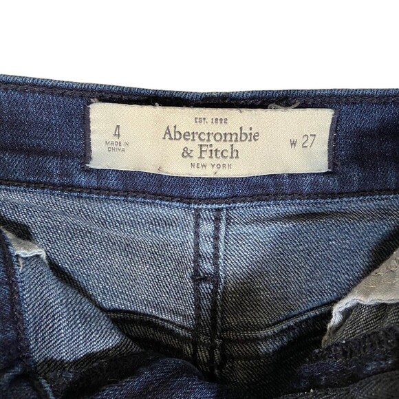 Abercrombie & Fitch Women's Size 4 w27 Dark Blue Denim Cut-off Shorts Raw Fringe - Picture 3 of 11